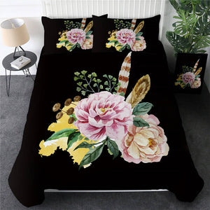 Black Background Flowers Bedding Set - Beddingify
