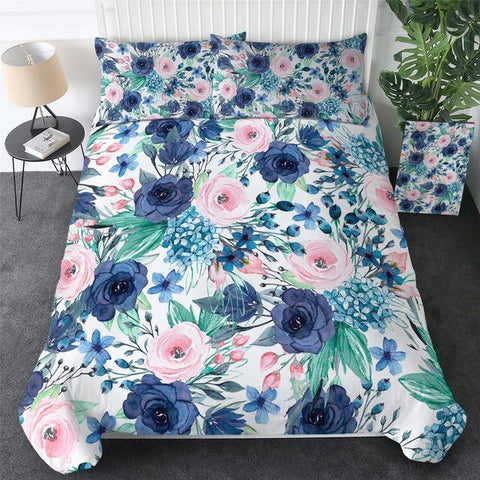Image of Painting Blue Flowers Comforter Set - Beddingify