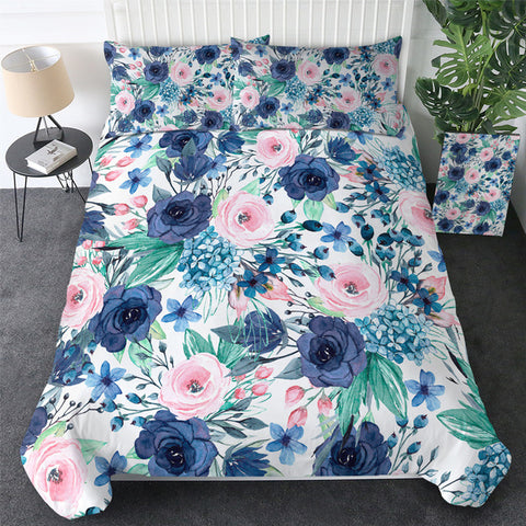Image of Painting Blue Flowers Bedding Set - Beddingify