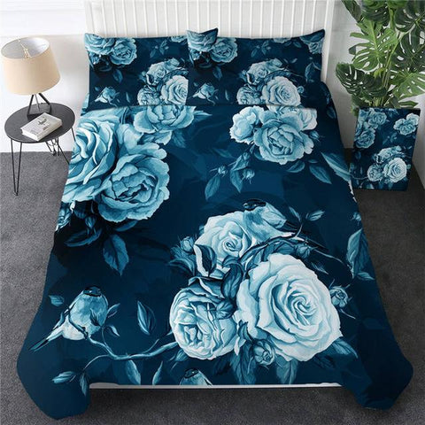 Image of Blue Roses Comforter Set - Beddingify