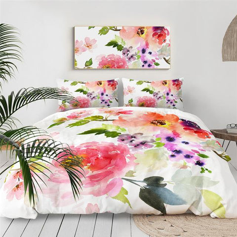 Image of Watercolor Flowers Comforter Set - Beddingify