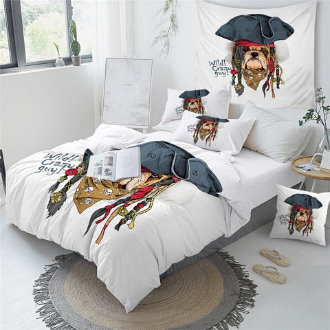 Image of Pirate Bulldog Dogs Comforter Set - Beddingify
