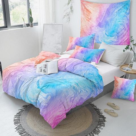 Image of Blue Pink Pastel Comforter Set - Beddingify