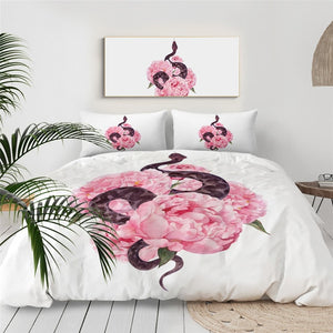 Flower Pink Snake Bedding Set - Beddingify