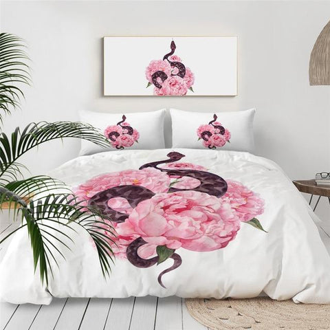 Image of Flower Pink Snake Comforter Set - Beddingify