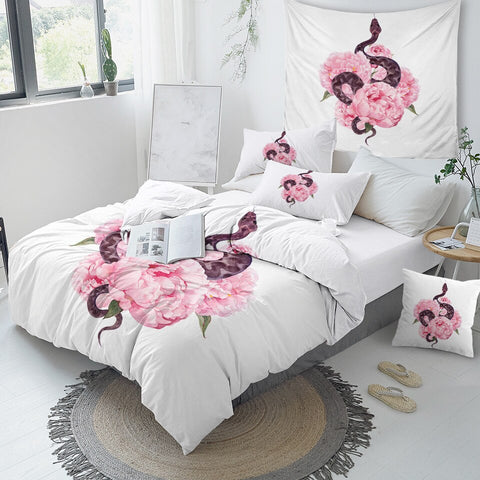 Image of Flower Pink Snake Bedding Set - Beddingify