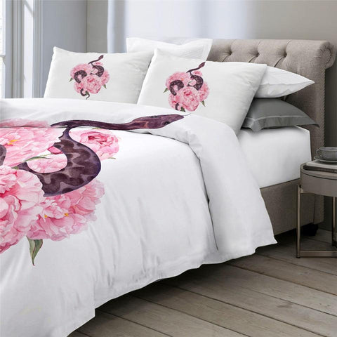 Image of Flower Pink Snake Comforter Set - Beddingify