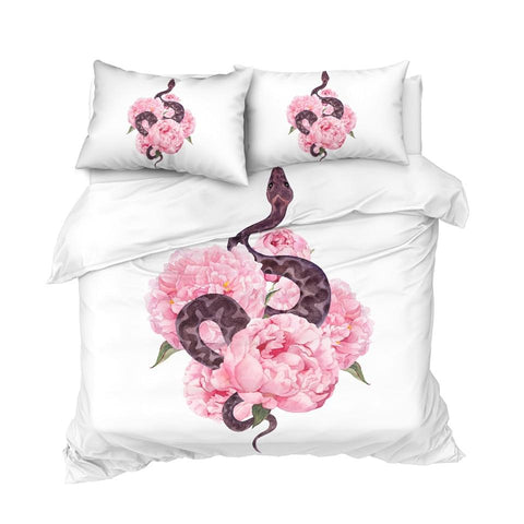 Image of Flower Pink Snake Comforter Set - Beddingify