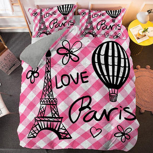 Pink Stripe Paris Tower Bedding Set - Beddingify