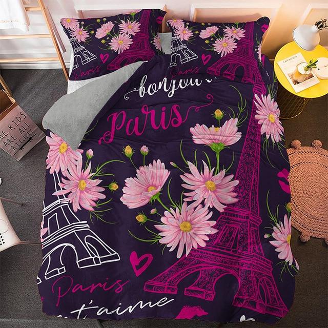Flowers Paris Tower Comforter Set - Beddingify