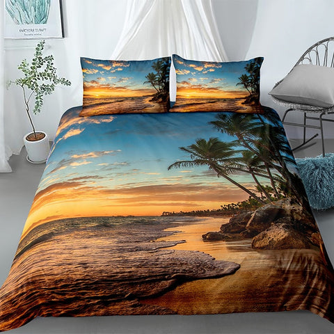 Trees Sunset Beach Landscape Bedding Set - Beddingify