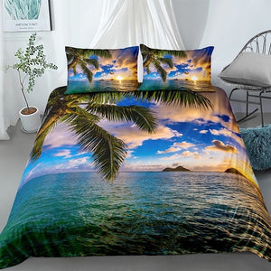 Tropical Coconut Tree Sunset Landscape Bedding Set - Beddingify