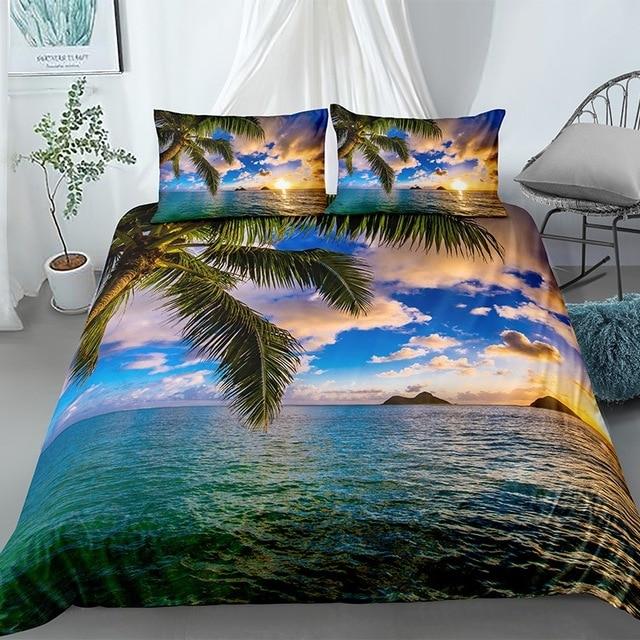 Tropical Coconut Tree Sunset Landscape Comforter Set - Beddingify