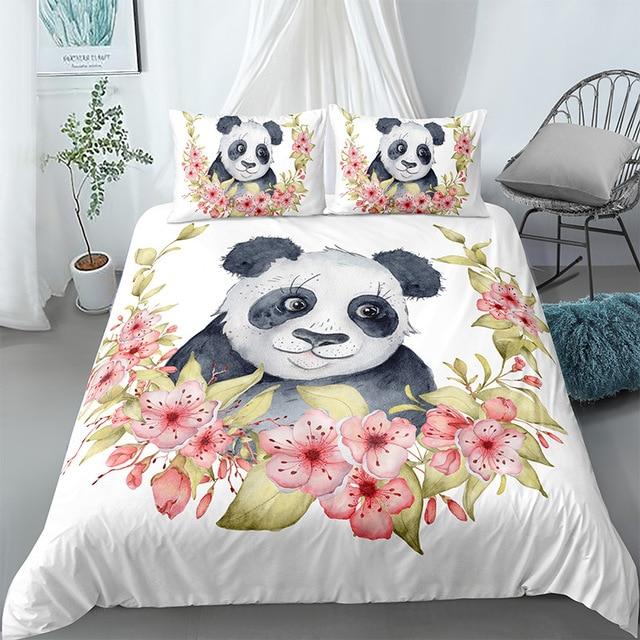 Flowers Girl Panda Comforter Set - Beddingify