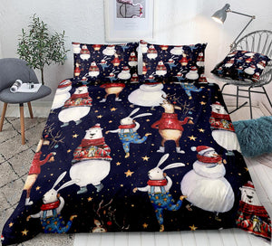 Christmas Bunny Bear Deer and Snowman Bedding Set - Beddingify