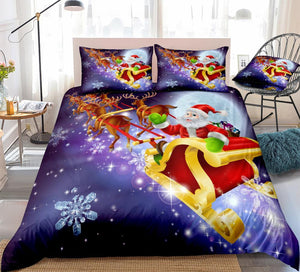 Santa Claus Flying In Sled Night Sky Comforter Set - Beddingify