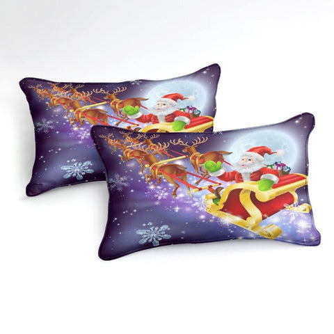 Image of Santa Claus Flying In Sled Night Sky Comforter Set - Beddingify