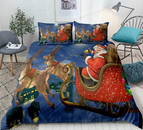 Image of Santa Claus And Reindeer Comforter Set - Beddingify