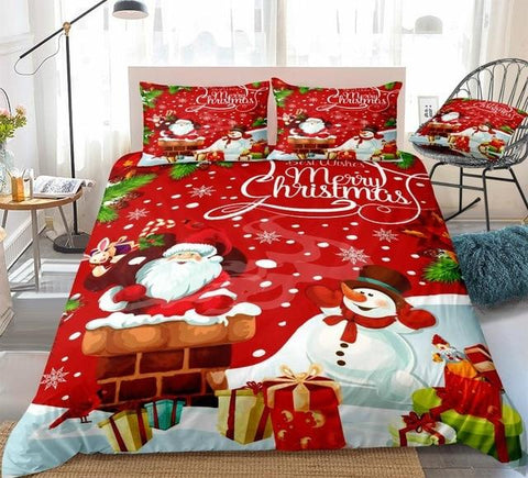 Image of Christmas Santa Claus and Snowman Comforter Set - Beddingify