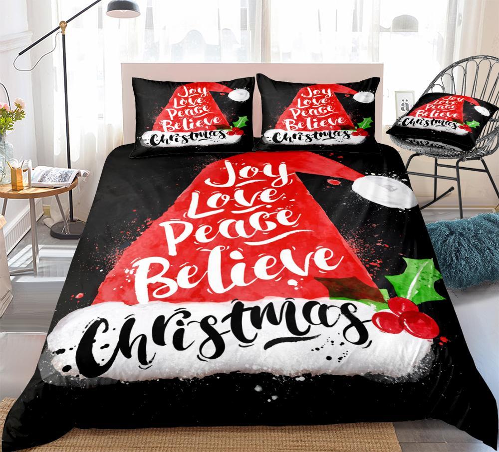 Christmas Santa Hat Lettering Joy Love Peace Comforter Set - Beddingify