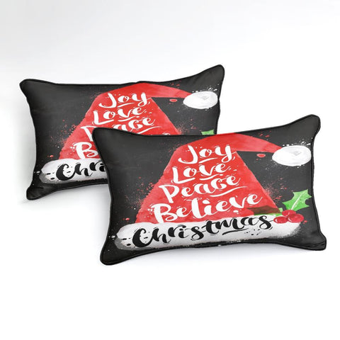 Image of Christmas Santa Hat Lettering Joy Love Peace Comforter Set - Beddingify