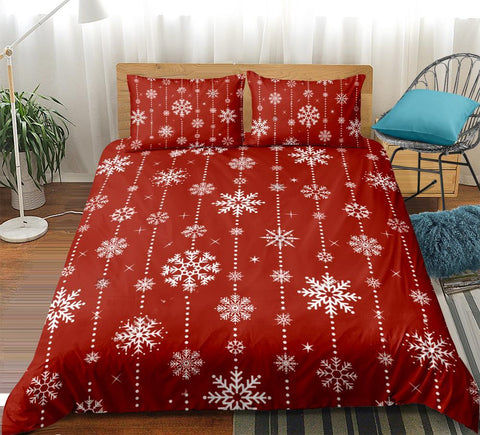 Image of Snowflake Red Christmas Comforter Set - Beddingify