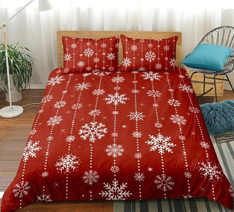 Image of Snowflake Red Christmas Comforter Set - Beddingify