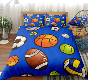 Sport Balls Football Basketball Rugby Bedding Set - Beddingify