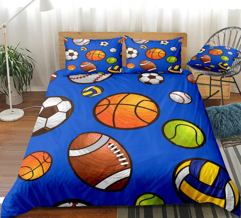 Image of Sport Balls Football Basketball Rugby Bedding Set - Beddingify