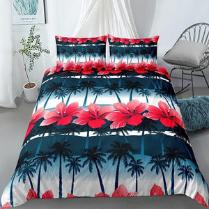 Tropical Flowers And Coconut Trees Comforter Set - Beddingify