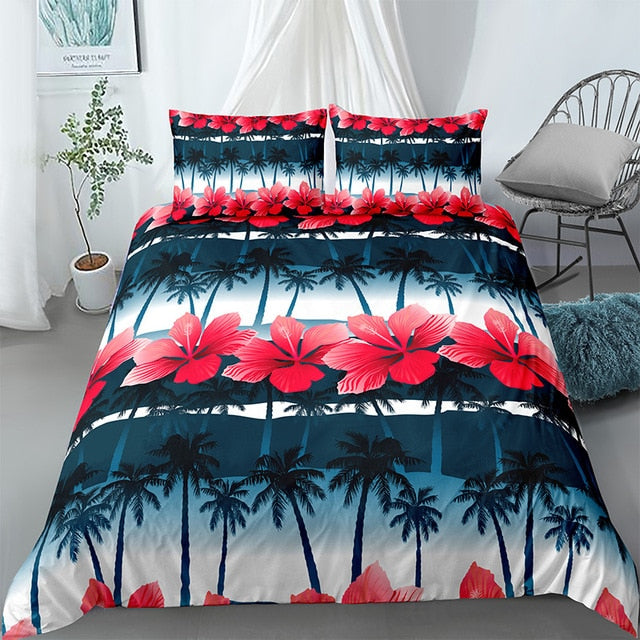 Tropical Flowers And Coconut Trees Bedding Set - Beddingify