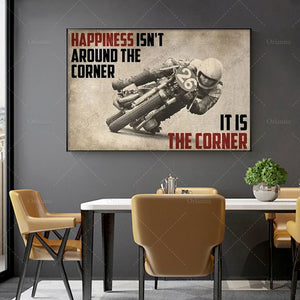 Motor Racing Happiness Corner Poster, Motorcycle Gift, Love Biker, Motorycle Poster,Modern Home Decoration Wall Art Prints