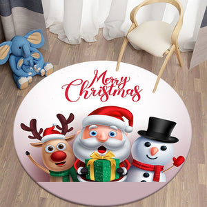 Merry Xmas 3D Santa - Reindeer - Snowman Round Carpet