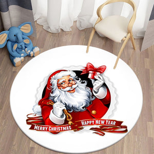 Merry Xmas 2D SantaClaus in White Background Round Carpet