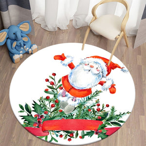 Merry Xmas 3D Snow Santa Claus Round Carpet