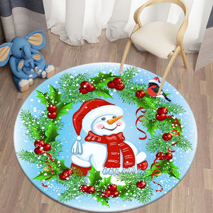 Merry Xmas 3D Cartoon Snowman Round Carpet