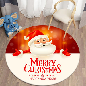 Merry Xmas 3D Santa Claus Round Carpet
