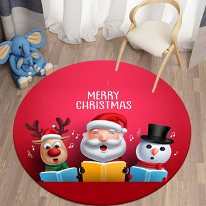 Merry Xmas - Happy Santa Claus, Reindeer, Snowman Reading Books Round Carpet