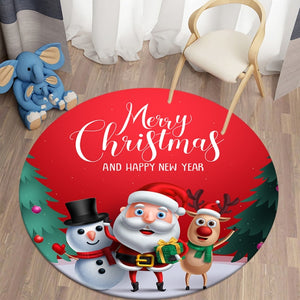 Merry Xmas 3D Snowman - Reindeer - Reindeer Round Carpet