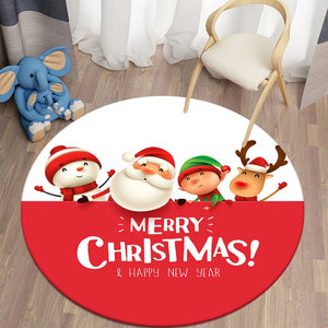 Merry Xmas 3D Santa - Reindeer - Snowman - Dwarf Round Carpet