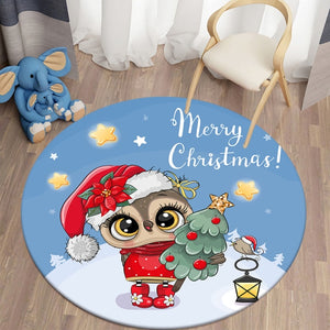 Kawaii Decorative Carpet Owl Printed Christmas Area Rugs Round Carpet