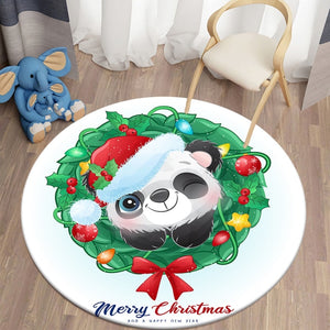 Kawaii Decorative Carpet Panda Printed Christmas Area Rugs Round Carpet