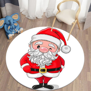 Kawaii Decorative Carpet Santa Claus Printed Christmas Area Rugs Round Carpet