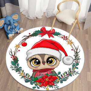 Kawaii Decorative Carpet Owl Printed Christmas Area Rugs Round Carpet
