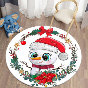 Kawaii Decorative Carpet Snowman Printed Christmas Area Rugs Round Carpet