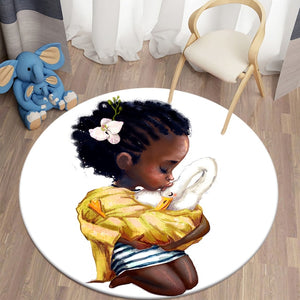 Cartoon Girls with Tiny Goose Pattern Flannel Bedroom Round Carpet