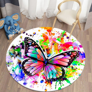 Colorful Butterfly Round Carpet for Living Room Rugs Kids Carpet Soft Non-slip Floor Mat