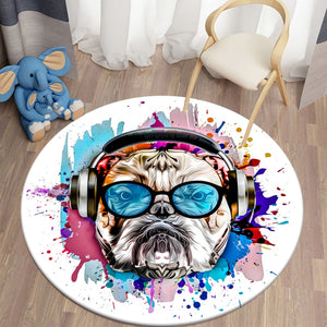 Colorful Headphone Dog Round Carpet for Living Room Rugs Kids Carpet Soft Non-slip Floor Mat