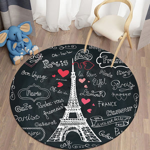 Black and White Letters Print France Paris Tower Round Carpets