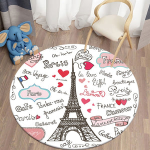 Black and Red Letters Print France Paris Tower Round Carpets